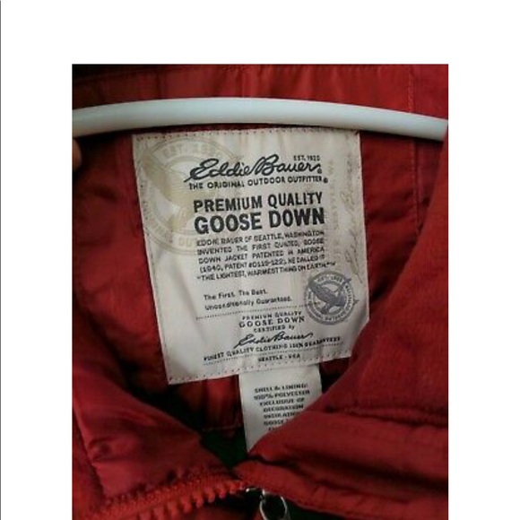 🦆LNWOT Eddie Bauer Goose Down Puffer Vest, Red, Full Zip - Picture 2 of 4